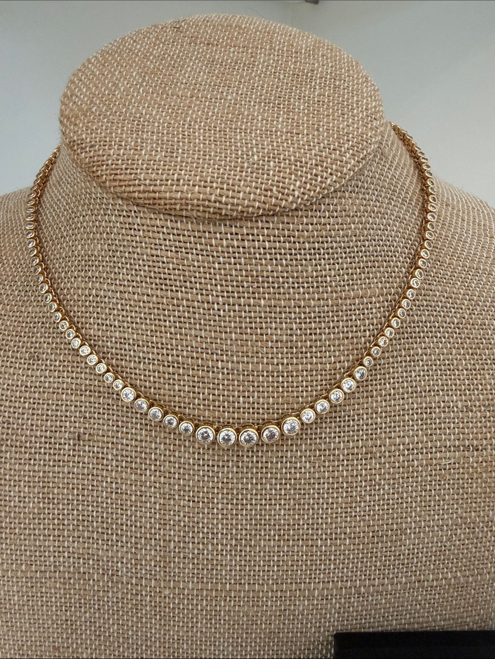 Miranda Frye 18k Gold Plated Brass Bezel Cubic Zirconia Tennis Necklace - Picture 2 of 3
